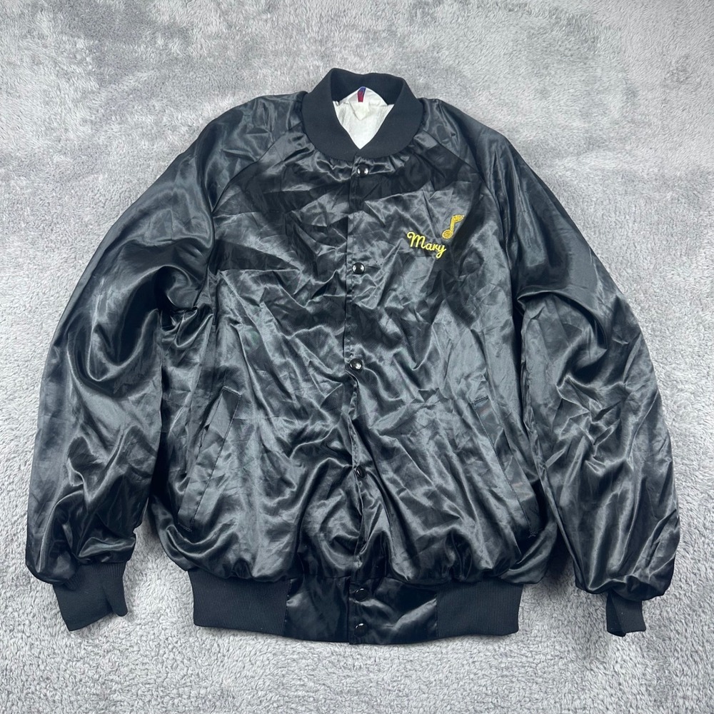 WestArk Bomber Jacket Mens Medium Black Viejas Casino Satin SnapGraphic USA Made